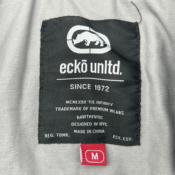 ECKO UNLTD HOODIE JACKET CANVAS CAMO PRINT MENS SIZE MEDIUM GRAY BLACK - Picture 8 of 10